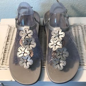 Gently Worn Silver Floral Vionic Sandals